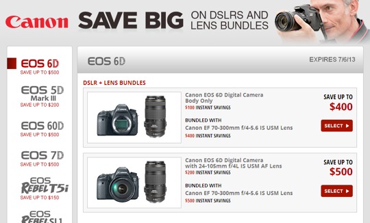 Canon DSLR Cameras & Lenses Rebates